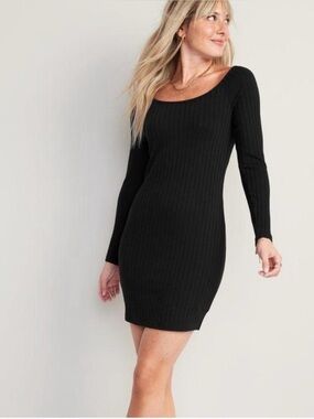 Old Navy Women’s Black Ribbed Long-Sleeve Casual Dress